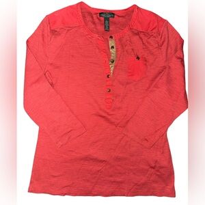 Lauren Ralph Lauren Coral Long-Sleeve Henley with Button Placket